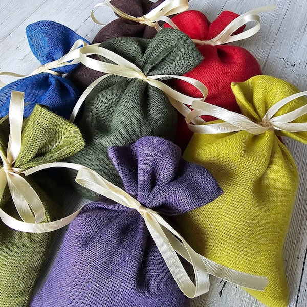 Small Linen Bags 3x4 inch With Ribbon: Neutral Color Linen Sachets With Champagne Color Ribbon/ Favor bags/ Gift Bags/ Showers Favors