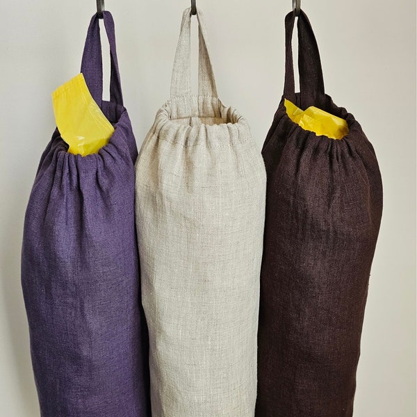 Porte-sac en plastique, Sac pour sacs, Distributeur de sacs poubelle, Organisation cuisine zéro déchet, Porte-sac d'épicerie, Sac en plastique en tube de tissu en lin