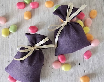 Small Linen Bags 3x4 inch With Ribbon, Purple Sachets Without Ribbon, Favor bags, Lavender Color Gift Bags, Easter Candy bags, Shower favors