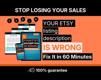 Etsy Seller Guide | Listing Description Template | Fix Views No Sales | Etsy SEO Workbook | 44 Page PDF Instant Download