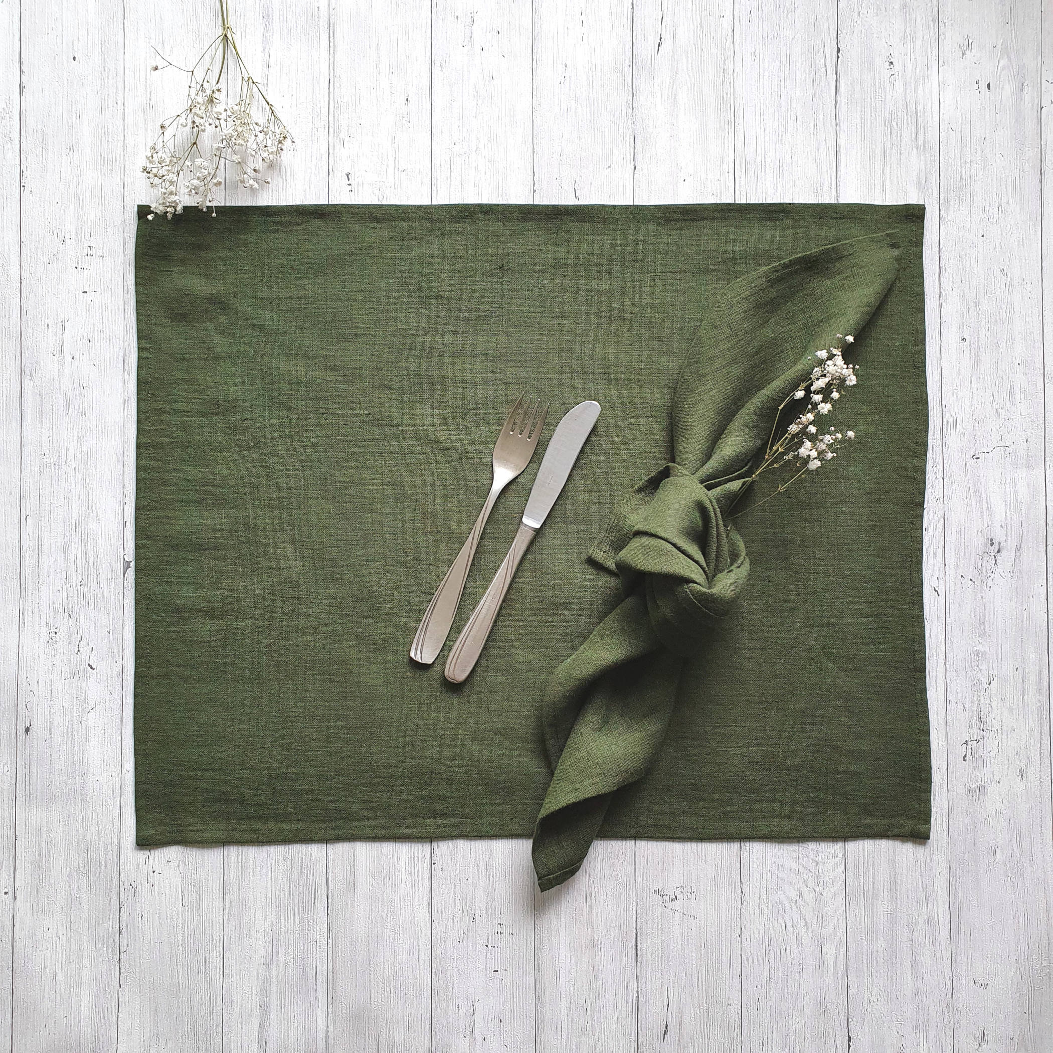 Dark Green Placemats. Linen Placemat Set. Natural Table Mats. Etsy UK