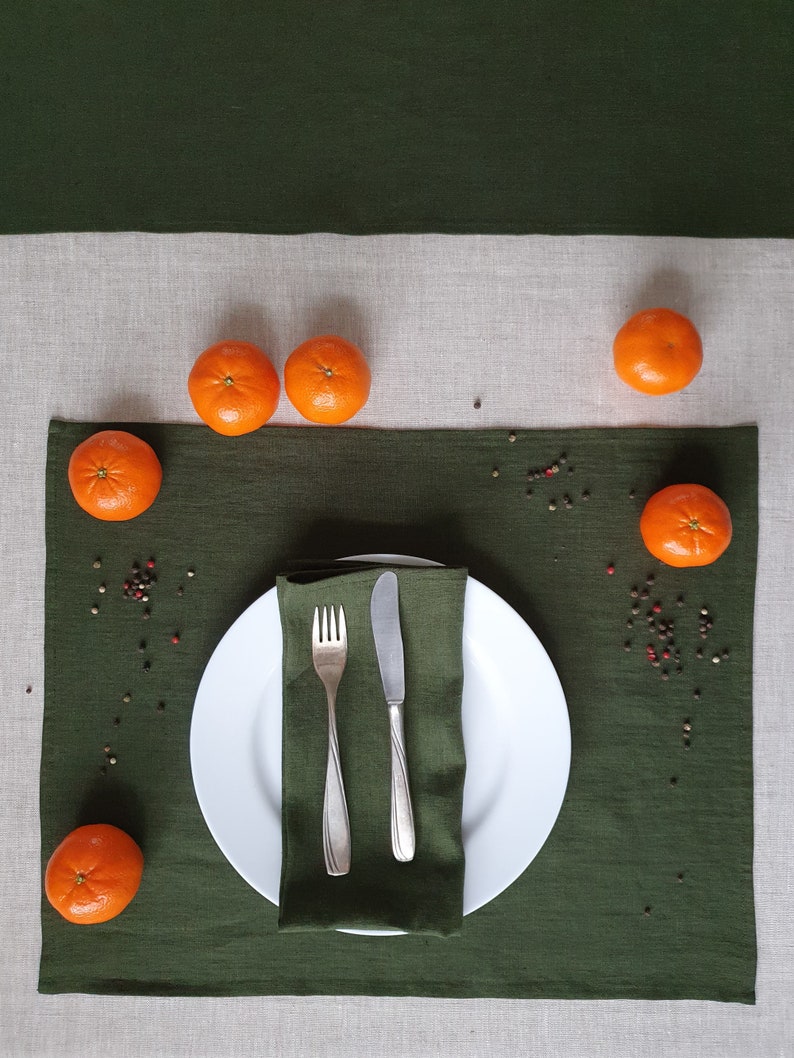 Forest Green Placemats Set Linen Dining Place Mat Dark Deep Etsy