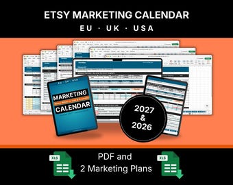 Etsy Marketing + Content Calendar 2027 | Social Media Planner for Etsy Sellers | Know When to List | 13 Month Google Sheet + PDF Guide