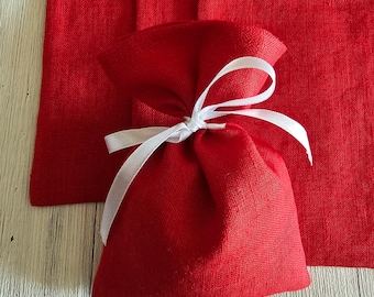 Christmas Favor Bag With Variety of colors, Treat Bags Red, Linen Gift Bags Green Small, Rustic Xmas Home Decor, Goodie Bags, Ready to ship