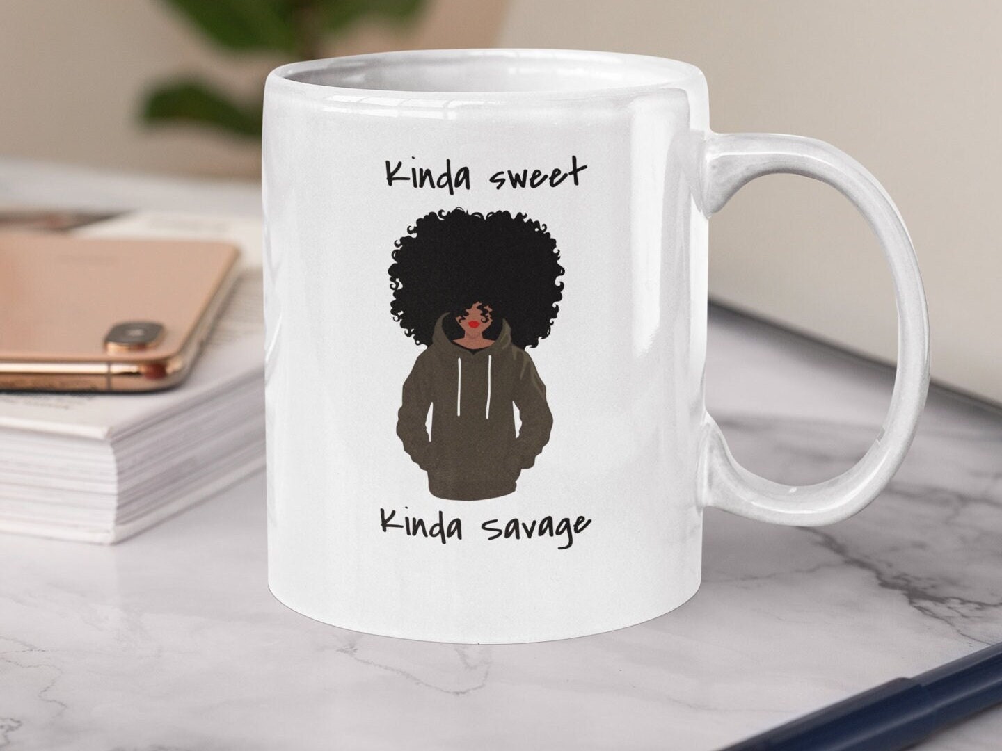 Kinda Sweet Kinda Savage Coffee Mug, Black Girl Magic, Melanin Mug, G…