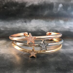Rose Gold Bangle, Vrouwen Zilveren Bangle Armband, CZ Diamond Sierlijke zilveren manchet, Delicate gouden armband, Dunne roségouden manchet, Armband Set