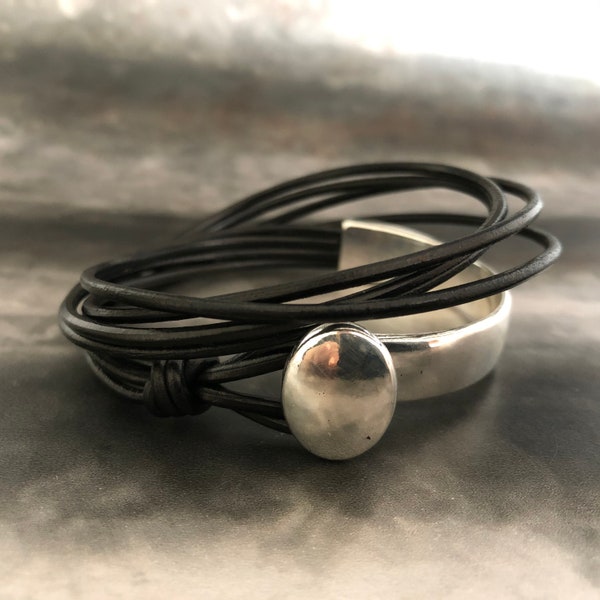 Bohemian Leather Wrap Bracelet Brown Leather Cuff Silver Tone Metal Leather Bracelet Women vintage Multilayer Wrap birthday Boho style Gift