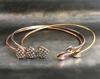 Rose Gold Bangle, Women's Silver Bangle Bracelet, CZ Diamond Dainty silver cuff, Delicate gold bangle, Thin rose gold cuff, Bracelet Set