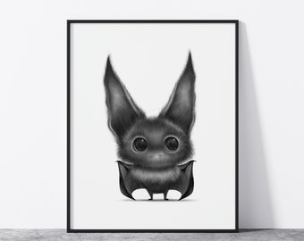 Lenore The Bat Art Print | Bat Drawing | Bat Print | Bat Lover Gift | Bat Wall Art Spooky Home Decor Minimalist Goth Art