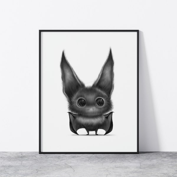 Lenore The Bat Art Print | Bat Drawing | Bat Print | Bat Lover Gift | Bat Wall Art Spooky Home Decor Minimalist Goth Art