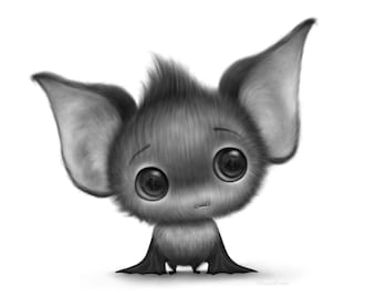 Creepy Cute Bat Print | Albert The Bat Art Print | Bat Wall Art Bat Illustration Bat Gift Idea Bat Lover Bat Gift Creepy Cute Art Bat Decor