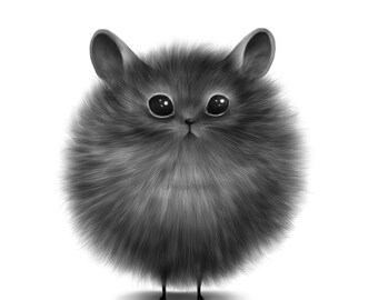 Fluffy Round Rat Art Print | Quirky Modern Art Print | Minimalist Art | Rat Wall Art Animal Lover Gift Rat Print Rodent Drawing