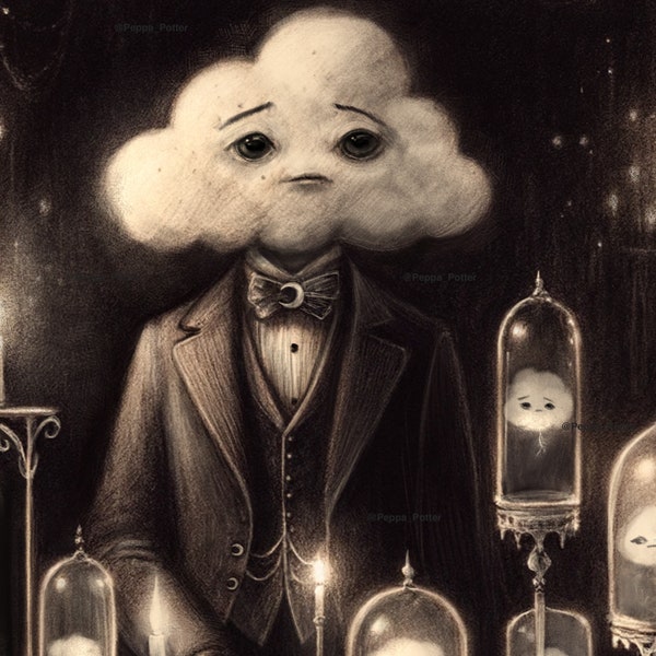 Cloud Creature - Gothic Victorian Art Print Dark Academia