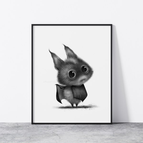 Cute Bat Drawing Print Etsy