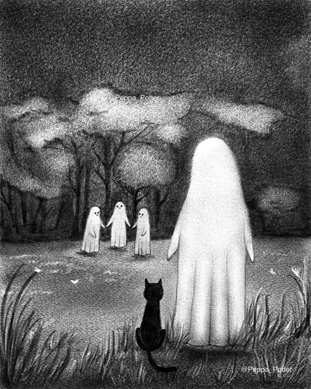 Ghost With Black Cat Ghost Art Illustration Etsy