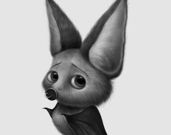 Baby Bat Art Print | Cute Bat With Dummy | Bat Art Print | Bat Lovers Gift | Bat Wall Art Spooky Home Decor Goth Art
