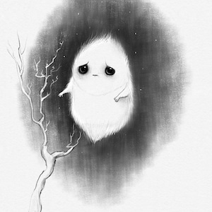 Little Ghost Art Print | Cute Ghost Sad Ghost Kawaii Gothic Art Gothic Decor Halloween Decor Wall Art Spooky Illustration