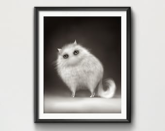 Evelyn Ghost Cat Art Print | Original Art Print | Spooky Cat Drawing Cat Illustration White Cat Print Creepy Cute Cat Wall Art