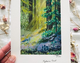 願いの井戸の絵画 - 魔法の森の願いの井戸のプリント、ファンタジー