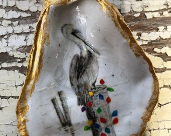 Pelican Oyster Shell Ornament