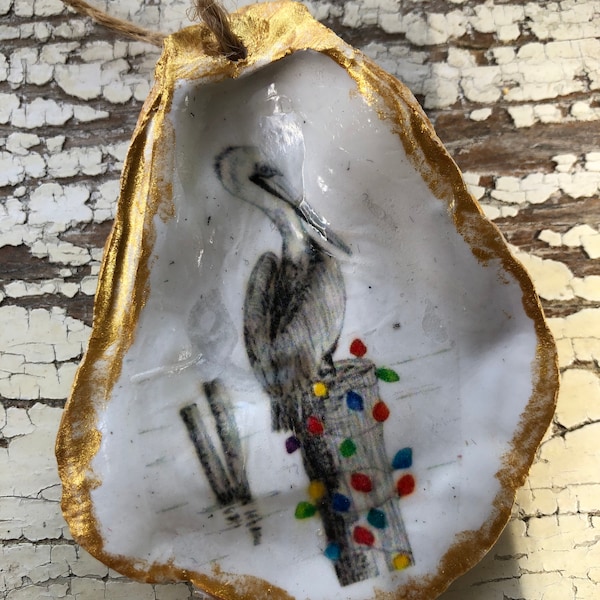 Pelican Oyster Shell Ornament