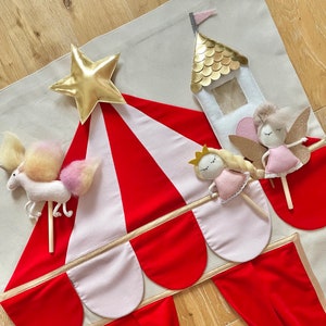 Christmas edition Red and pastel Pink Puppet doorway theatre with bow or star by MIMIKI