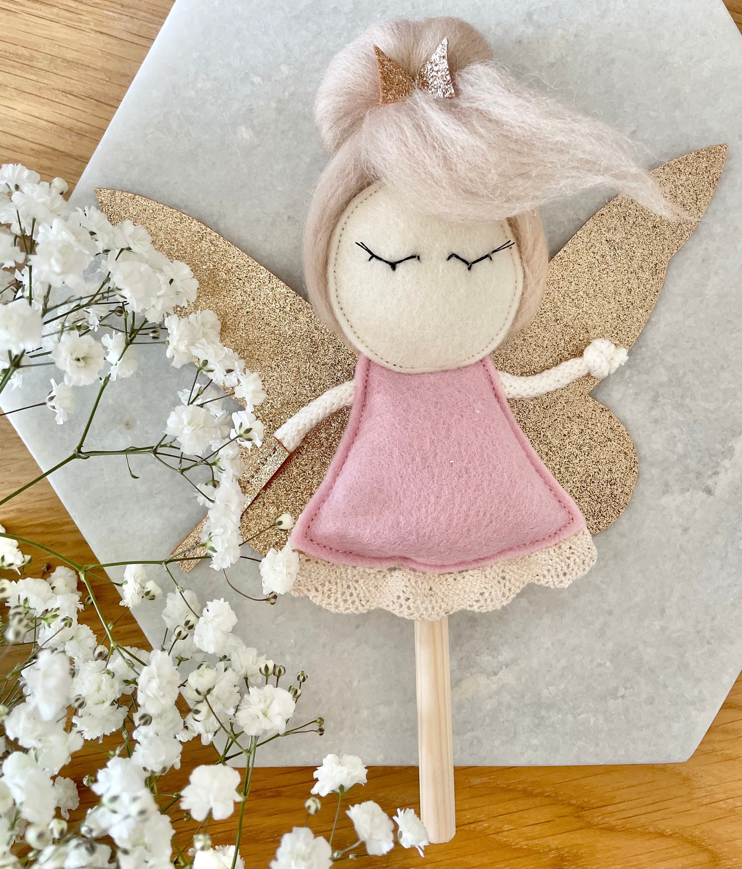 Lace Puppet Magical Fairy Puppet in Pink, Rose Gold Glitter and With Cotton Lace by ...