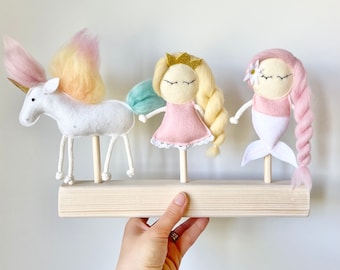 Set di burattini in feltro in edizione limitata Sirena, Unicorno, Principessa per il teatro dei burattini Mimiki