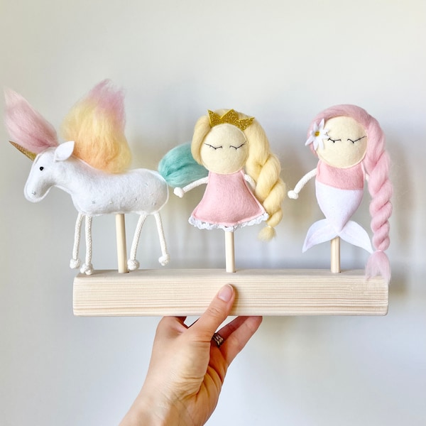 Limited felt Puppets Set Mermaid, Unicorn, Princess for Mimiki puppet theatre