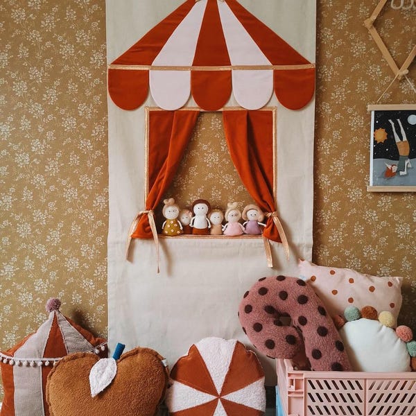 Rusty Orange and pastel rose circus style puppet doorway theatre by MIMIKI