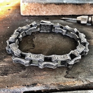 Handmade Viking Celtic Men&#39;s Sterling Silver Heavy Chain Bracelet - Gift for Father&#39;s Day, Birthday, Anniversary