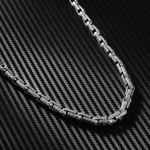 Handmade Sterling Silver Chain Necklace for Men | Heavy Engraved Gothic Style | Unique Masculine Gift | Perfect for Father&#39;s Day & Birthdays