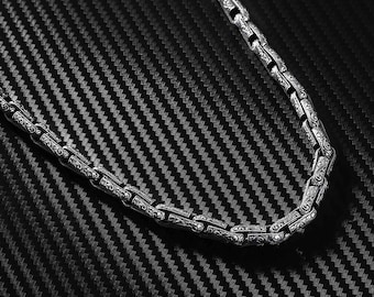 Handmade Sterling Silver Chain Necklace for Men | Heavy Engraved Gothic Style | Unique Masculine Gift | Perfect for Father&#39;s Day & Birthdays