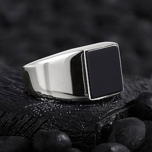 Aanpasbare zegelring heren - Sterlingzilveren edelsteenring, gepersonaliseerd cadeau voor hem, onyx, tijgeroog, rode agaat en parelopties