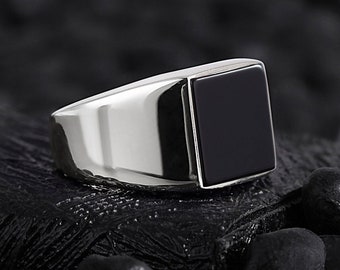 Men&#39;s Customizable Signet Ring - Sterling Silver Gemstone Ring, Personalized Gift for Him, Onyx, Tiger Eye, Red Agate, & Pearl Options