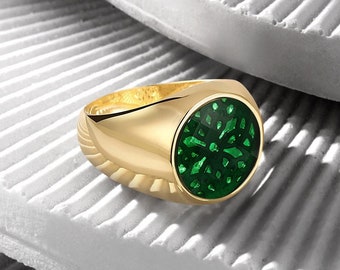 Minimal 18K Gold Bonded Ring, Green Zircon Classic Ring, Gemstone Statement Ring, Minimalist Memorial Day Gift, Valentine's Day Gift
