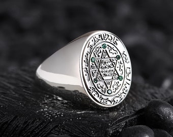 Star of David Ring in Silver Seal of Solomon Ring with Green Zircon Real Silver Jewelry, Men Silver Jewelry, Classic Silver Ring