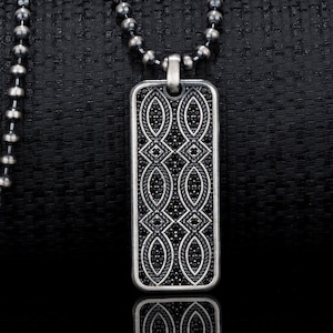 Black Zircon Mens Pendant Necklace Men Rectangle Bar Charm Gift for Him, Handmade Locket Sterling Silver Jewelry for Men, Summer Jewelry