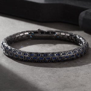 925 Sterling Silver Honeycomb Python Bracelet w/ Blue or Purple Gems | Unisex Snake Scale Cuff | Personalized Gift