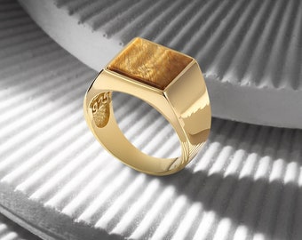 18K Gold Bonded Gemstone Ring for Men & Women, Statement Signet Ring, Unisex Jewelry, Hypoallergenic Gift, Luxury Valentine’s Day Gift