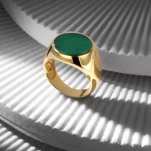 Green Agate 18K Gold Bonded Ring, Valentine's Day Gift, Minimal Classic Modern Ring, Statement Ring, Wedding Gift, Silver Jewelry for Men