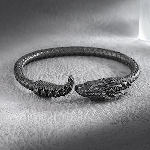 Unisex 925K Sterling Silver Dragon Cuff Bracelet, Valentine's Day Gift, Unique Mens Stylish Silver Accessories, Best Friend Gift for Men