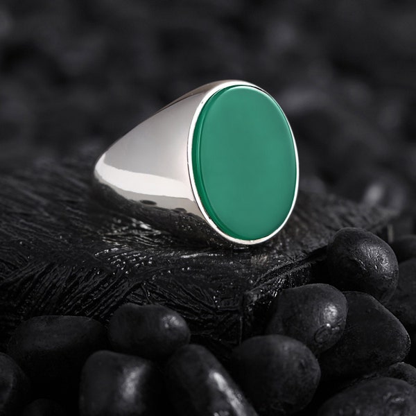 Bague minimaliste en pierre d'agate verte en argent, pierre précieuse naturelle, accessoire homme classique, pour homme, bijoux en argent, bague homme classique, bijoux d'été