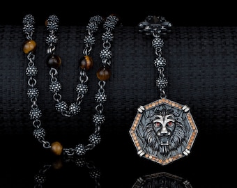 Exquisite 925 Sterling Silver Lion Head Necklace, Majestic Men&#39;s Chain, Ideal Gift for Father&#39;s Day & Birthdays
