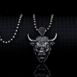 Unisex Bull Pendant Necklace in Sterling Silver, Unixe Bull Head Pendant 925 Sterling Silver Chain Jewelry, Handmade Valentine&#39;s Day Gift