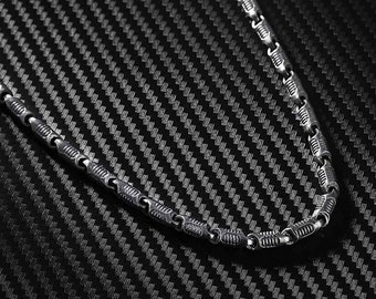 Cadena de plata elegante y pesada grabada, collar de cadena de plata para hombres, regalo de cumpleaños único para él, joyería de plata esterlina hecha a mano para hombres