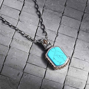 Handgemaakte turquoise herenketting | Sterlingzilveren edelsteenhanger | Opties voor onyx en agaat | Uniek ambachtelijk sieraad cadeau voor hem