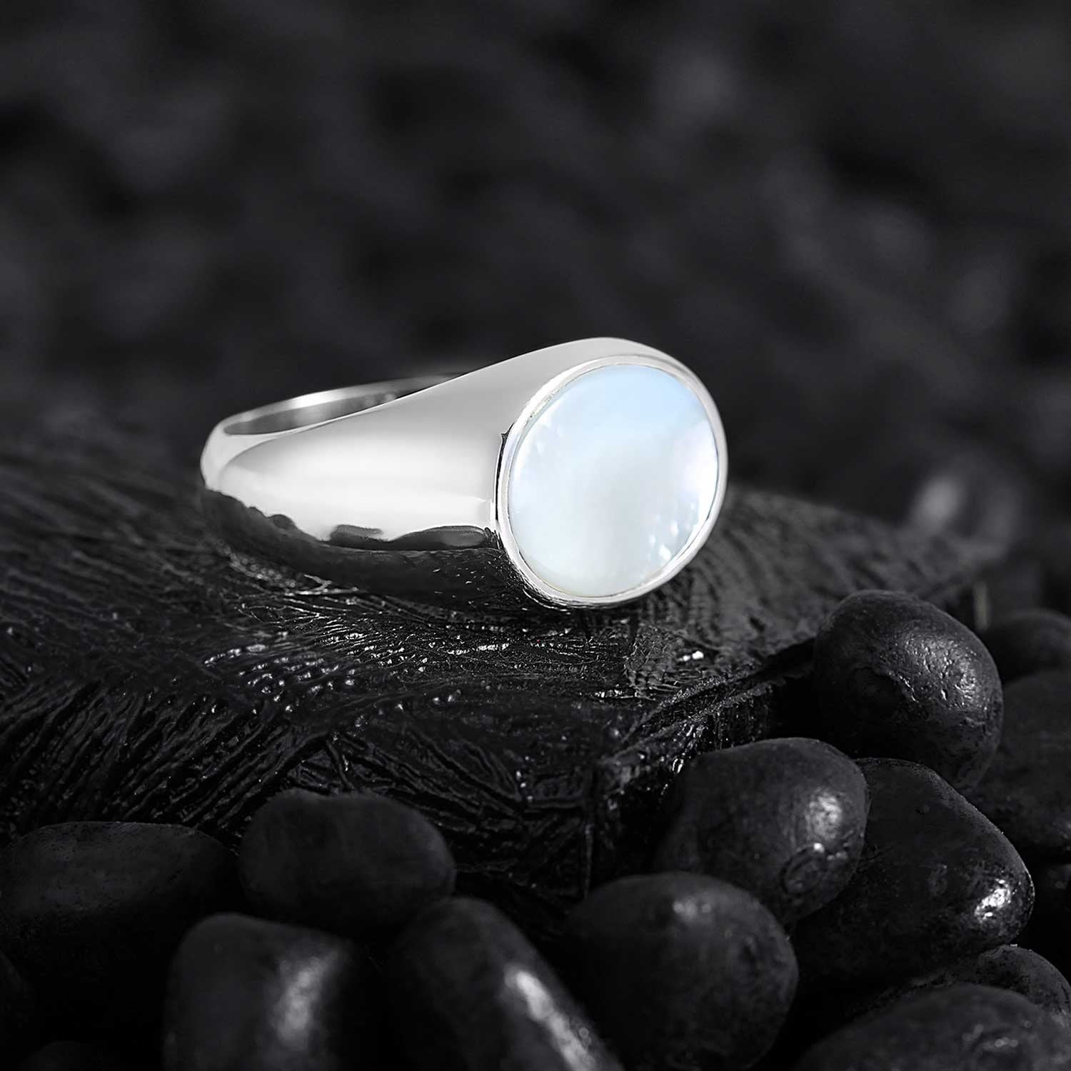 Men Silver Pearl Pinky Minimal Ring, Valentine's Day Gift, 925k