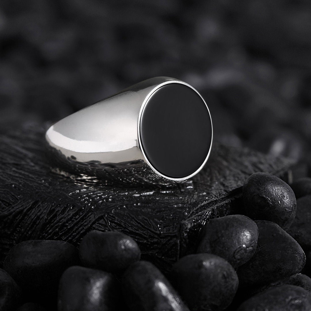 Men Silver Black Minimalist Ring, Classic Silver Jewelry Wedding Gift ...