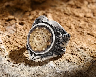 Mens Silver Hand Engraved Shield Thumb Ring • Boyfriend Memorial